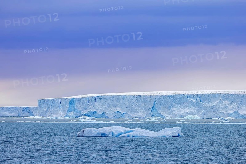 Brasvellbreen glacier from the ice cap Austfonna pouring fresh water into the Barents Sea, Nordaustlandet, Svalbard / Spitsbergen, Norway