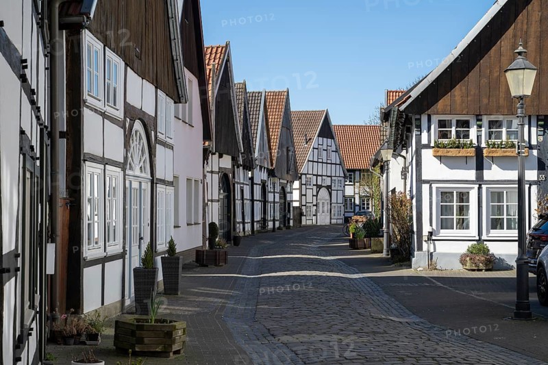 Half-timbered houses in the old town centre, Rheda, Rheda-Wiedenbrück, Westphalia, North Rhine-Westphalia, Germany