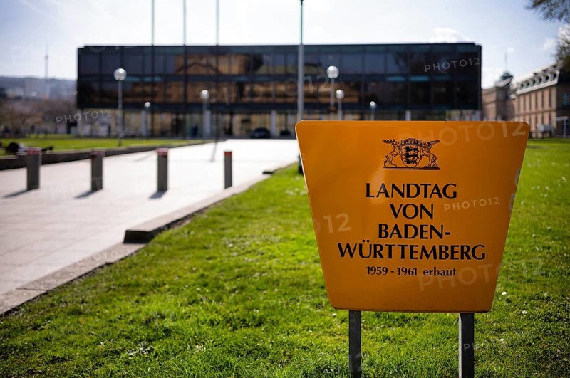 Sign, Baden-Württemberg state parliament building, Stuttgart, Baden-Württemberg, Germany