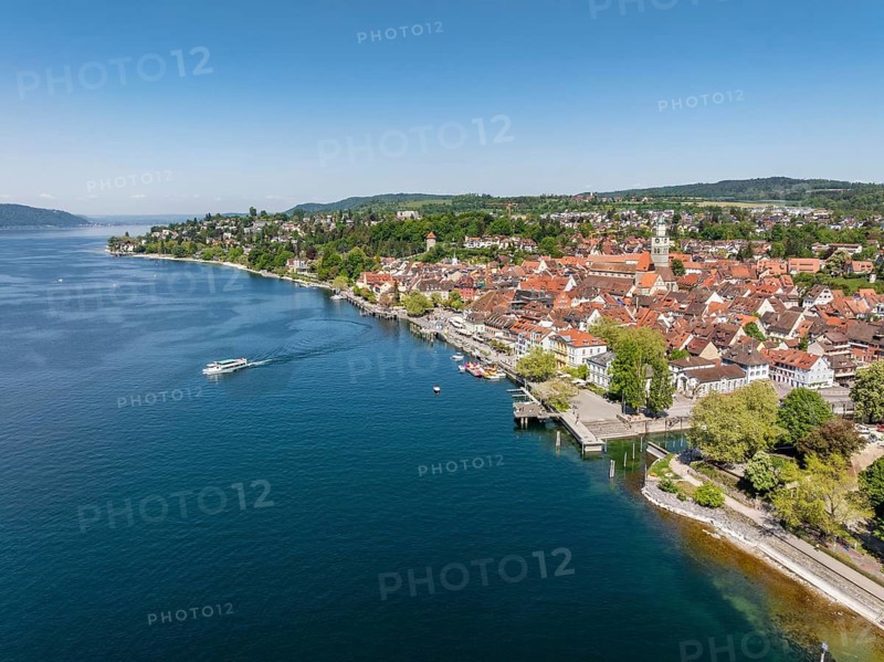 Aerial view of Überlingen on Lake Constance with the historic old town and the lakeside promenade, promenade, Lake Constance district, Baden-Württemberg, Germany