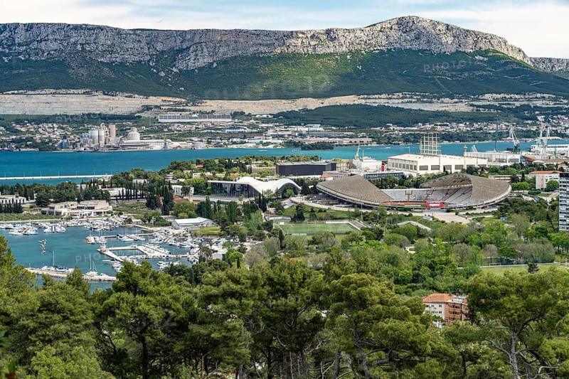 View from Marjan to the Poljud stadium and marina in Split, Croatia
