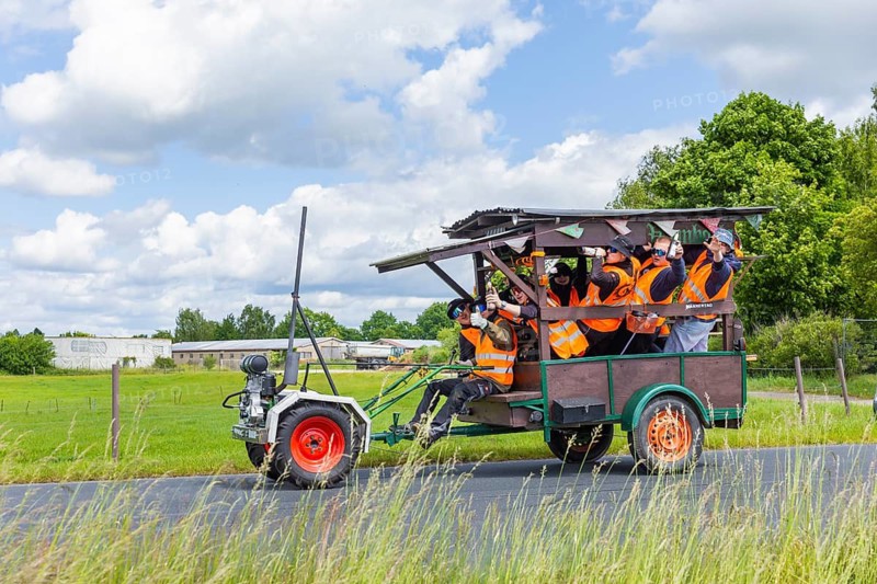 Ascension Day. Groups of men are on the road around Moritzburg, Moritzburg, Saxony, Germany, sometimes with very fantastic companions and always with enough beer