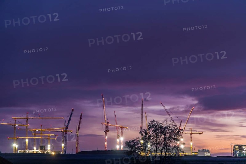 ESMC construction site of the new chip factory in the evening, Dresden, Saxony, Germany