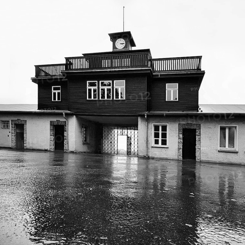 Tor tor to the camp in the pouring rain to the beech forest concentration camp, today a concentration camp memorial, Weimar, Thuringia, Germany