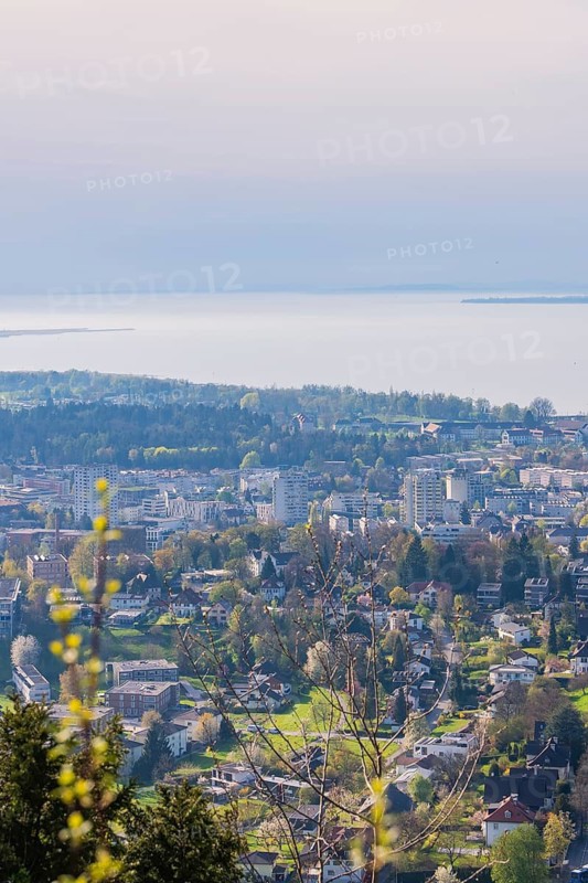 Panorama of a city with a view of the lake and surrounding countryside, Bregenz, Austria