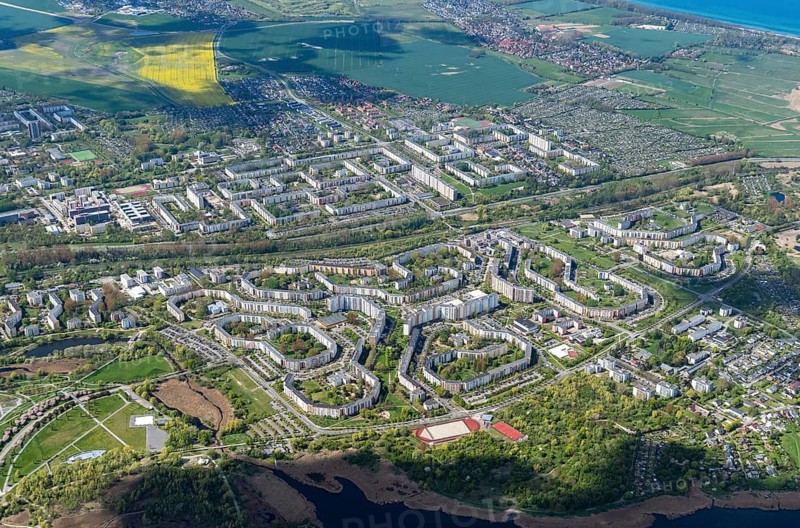 Aerial view, Groß Klein, Lichtenhagen, settlement, housing estate, slab, Plattenbau, Rostock, Mecklenburg-Western Pomerania