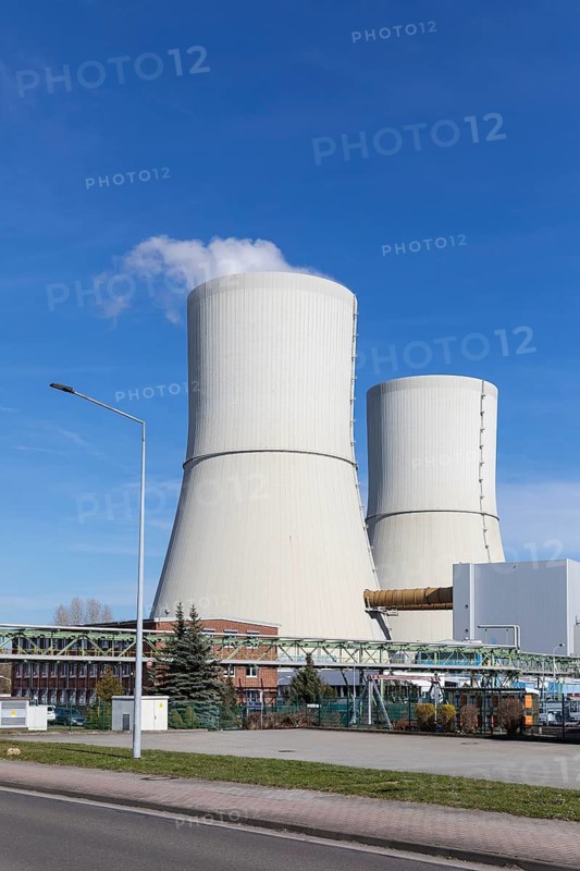 2 cooling towers at Lippendorf power plant, Leipzig district, Saxony, Germany