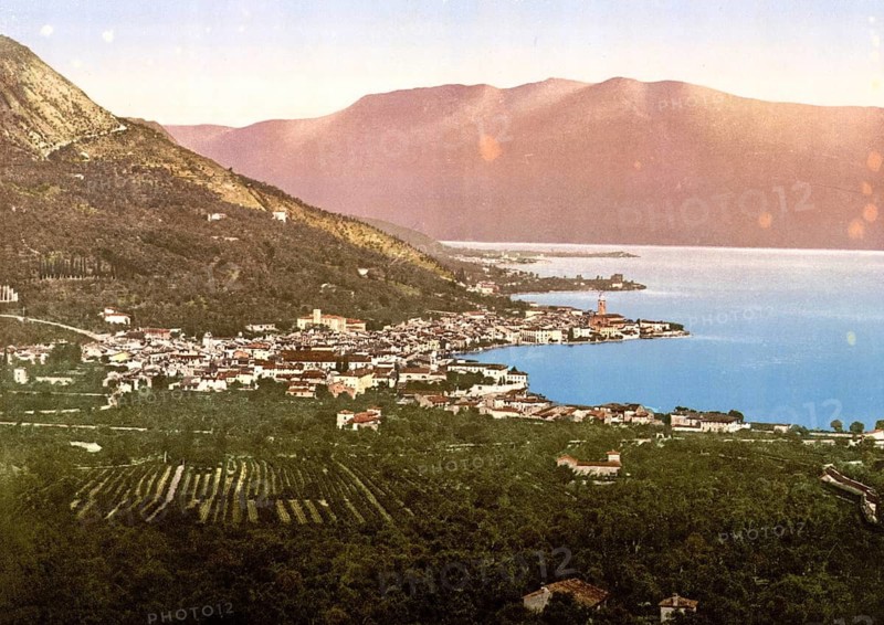 General view, Salo, Lake Garda, Italy, Historical, digitally restored reproduction from a 19th century original, 1880, Record date not stated