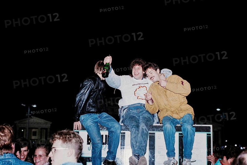 Historic photo of the reunification ceremony on October 3, 1990 at the Brandenburg Gate, Berlin, Germany