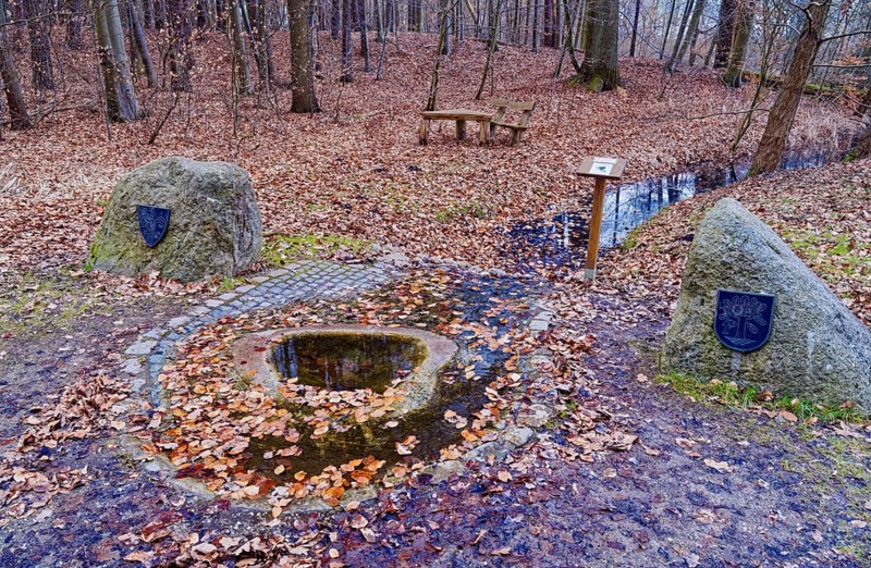 The Havel spring, surrounded by stones, in the Müritz National Park in the Mecklenburg Lake District. Ankershagen, Mecklenburg-Western Pomerania, Germany