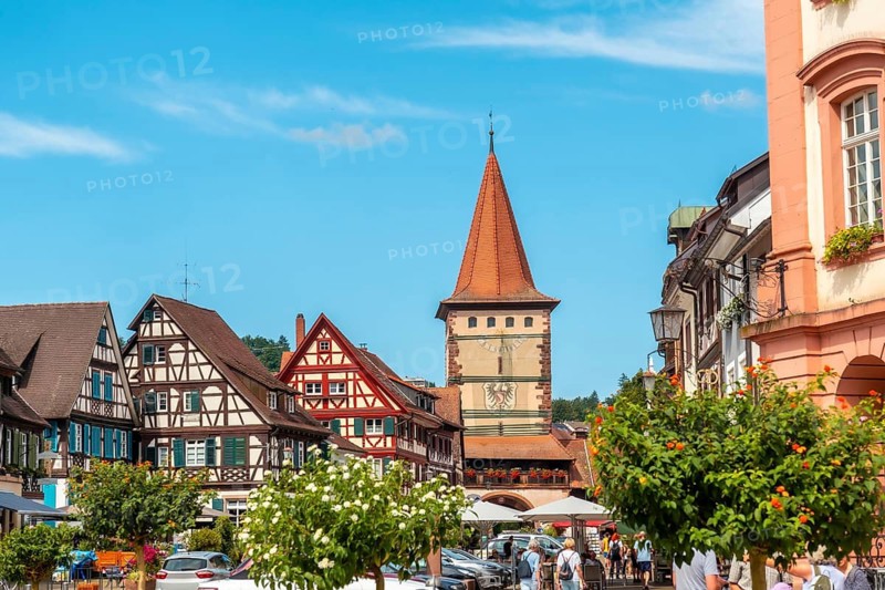 The Obertorturm tower on Victor-Kretz-Straße in the old town of Gengenbach in the Black Forest, Germany
