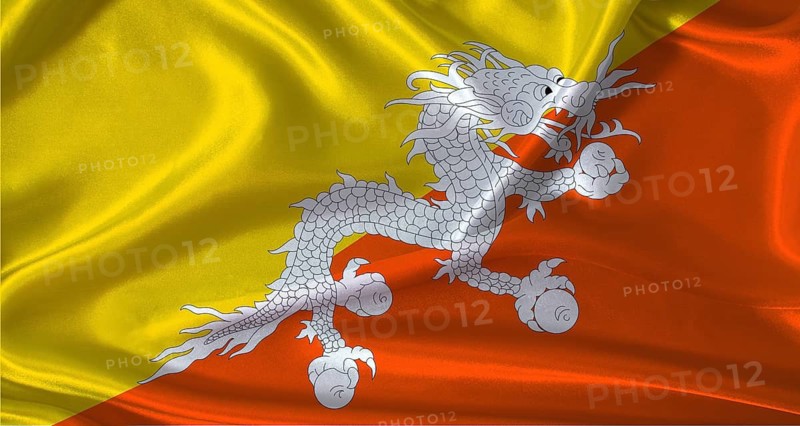 National flag of Bhutan with cloth texture. Bhutan flag with realistic texture background