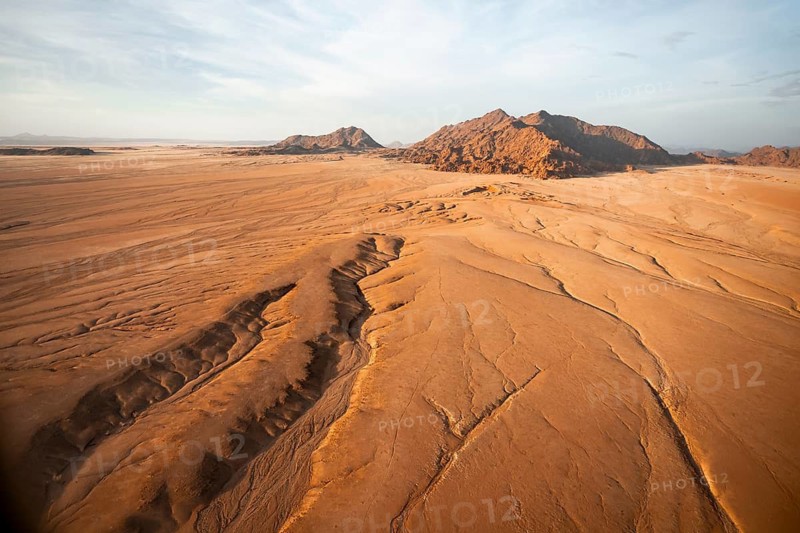 Aerial view, evening mood, canyons in the Namib Desert behind Naukluft Mountains, Namib Naukluft Park, Namibia