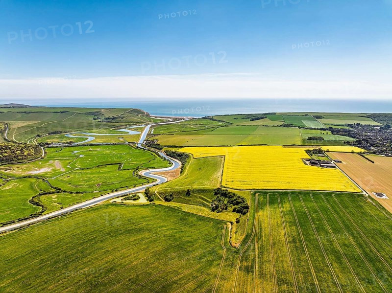 Cuckmere Valley from a drone, Hindover Hill, South Downs, East Sussex, England, United Kingdom