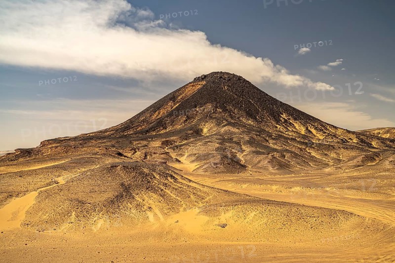 Black Desert landscape in the Egyptian part of the Libyan Desert, Egypt