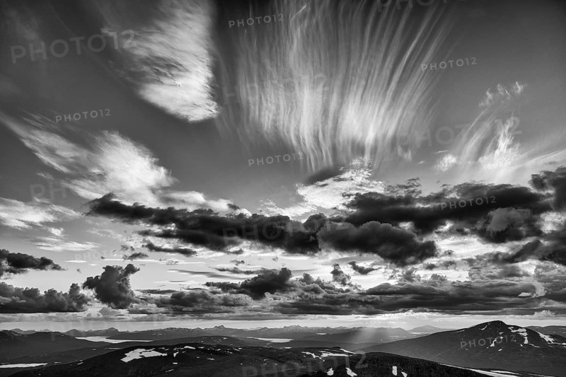 View from Sarek National Park to Padjelanta National Park, Laponia World Heritage Site, Norrbotten, Lapland, Sweden, August 2021