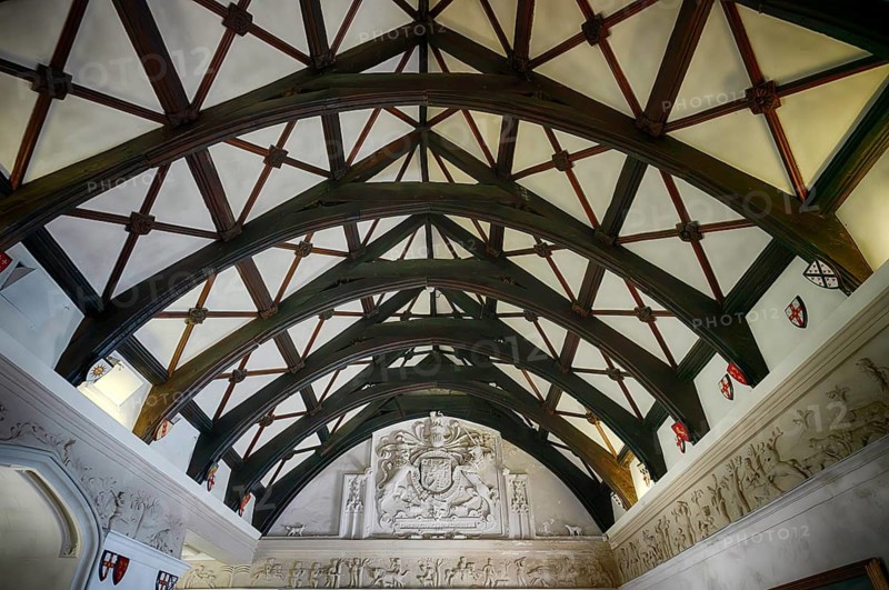 Interior view, dining room, coat of arms, St Michael's Mount, Cornwall, England, Great Britain, Great Britain