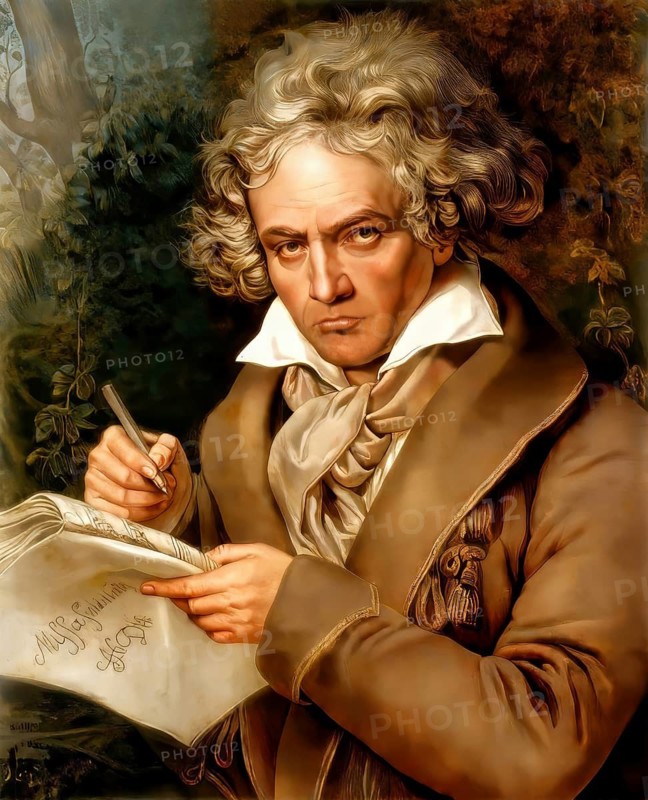 Ludwig van Beethoven with the manuscript of the Missa solemnis, digitally edited based on a painting by Joseph Karl Stieler, 1820