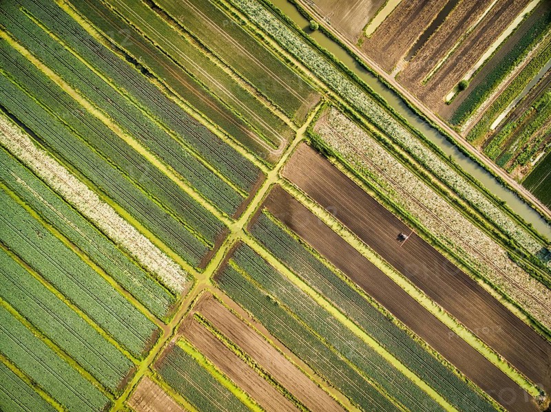 Aerial view agricultural fields in Saint-Lo. France