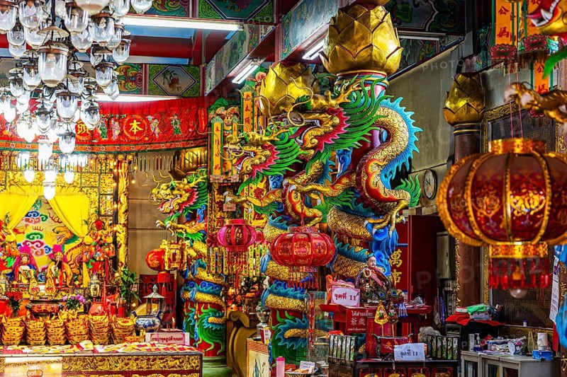 Colourful dragon figures in a shopping mall Kad Luang Warorod Market, Chiang Mai Thailand