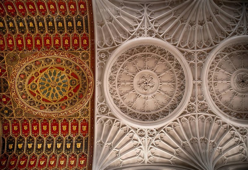 Interior view of church ceiling, stucco ceiling, stucco relief, St Mary Aldermary Church, City of London, London, England, Great Britain, Great Britain