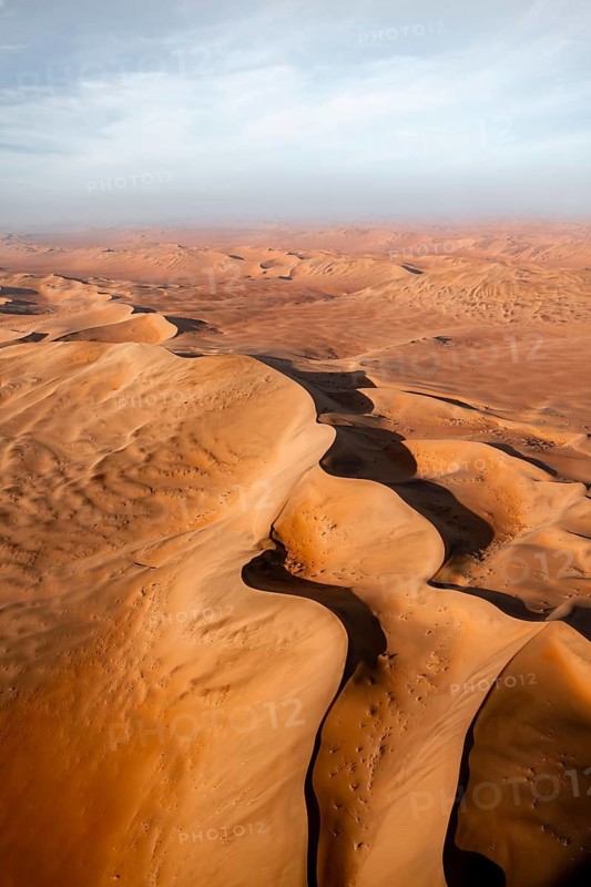 Aerial view, evening mood, red sand dunes of the Namib Desert, Namib Naukluft Park, Namibia