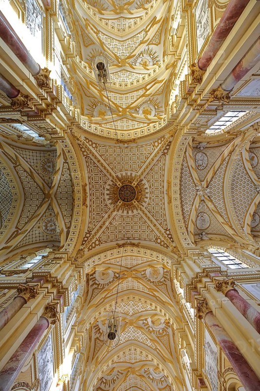 Crossing of the vaulted ceiling with decorations, ornaments and keystone, handicrafts, looking up, baroque monastery church, interior view, former Cistercian abbey, monastery, Ebrach, Steigerwald, Lower Franconia, Bavaria, Germany