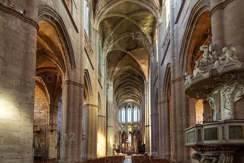 Rodez. Gothic Cathedral of Notre-Dame, the nave and the chancel. Aveyron. Occitanie. France