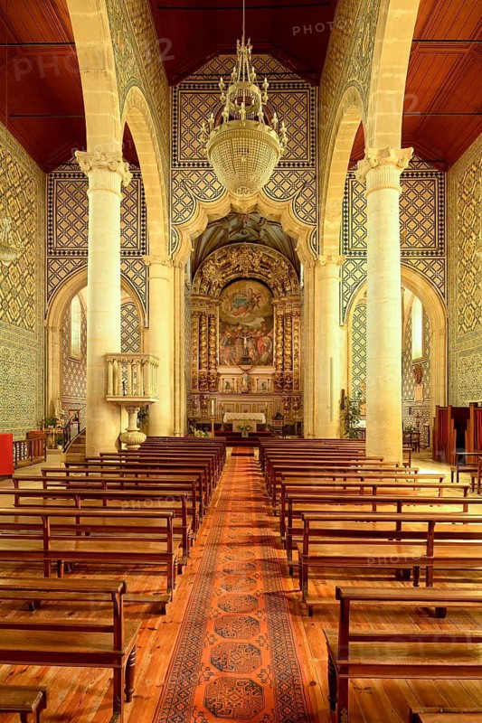Church of Santa Maria de Marvila, Interior decorated with azulejos, Santarem, Ribatejo, Portugal