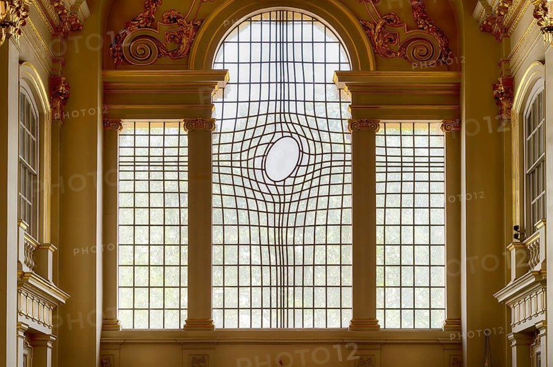 Interior view of the new East Window, east window, designed by Shirazeh Houshiary, St Martin-in-the-Fields Church, City of Westminster, London, England, Great Britain, Great Britain