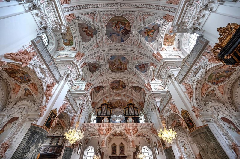Organ gallery of the parish church of the Assumption of Mary, 17th century Baroque architecture, Garsten, Upper Austria