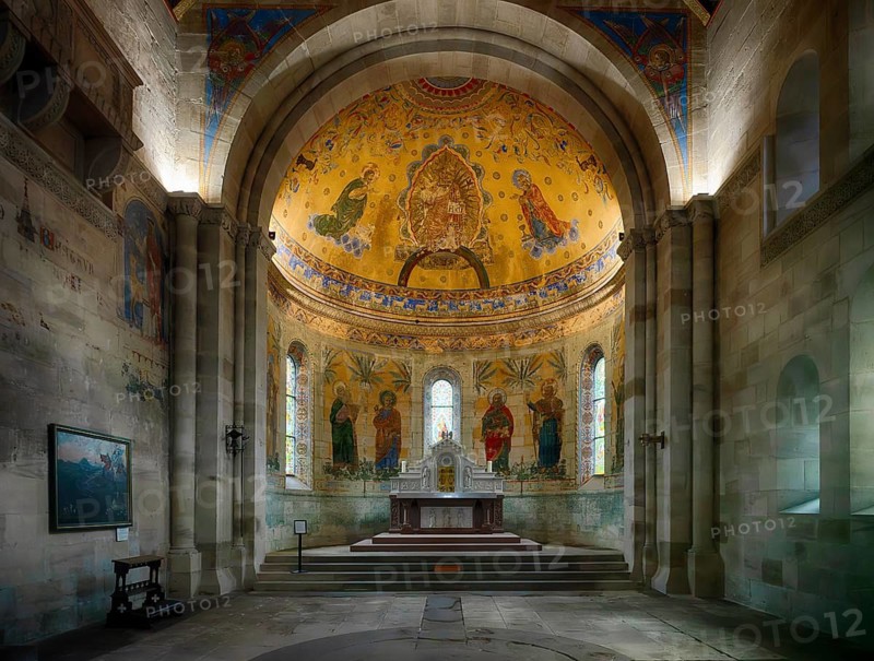 Interior view of choir room, altar, St. John's Church, also St. John's Church, Schwäbisch Gmünd, Baden-Württemberg, Germany
