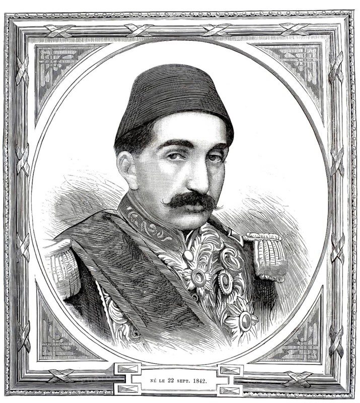 Sultan Abdülhamid II, 34th ruler of the Ottoman Empire, born on September 22, 1842. He ruled the empire from 1876 until his deposition in 1909. The portrait shows him wearing a formal military uniform, decorated with epaulettes, medals and a traditional Fes head covering, illustration, reproduction from a 19th-century model. Authentic, file restored for optimal use, exact date of submission unknown, historical