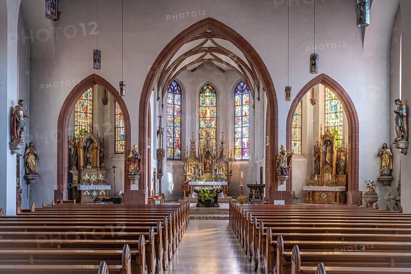 Interior of St. Martin Catholic Church in Sankt Martin Southern Wine Route, Rhineland-Palatinate, Germany