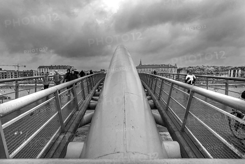 Father Bernatka wooden walkway, Modern Bridge over the Vistula River, Krakow, Poland
