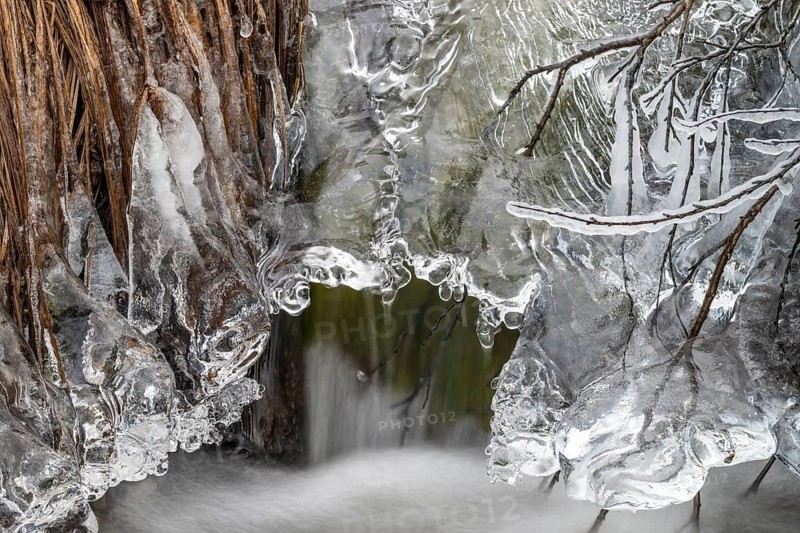 Ice formations on a stream, Dundret Nature Reserve, Gällivare, Norrbotten, Lapland, Sweden, October 2024
