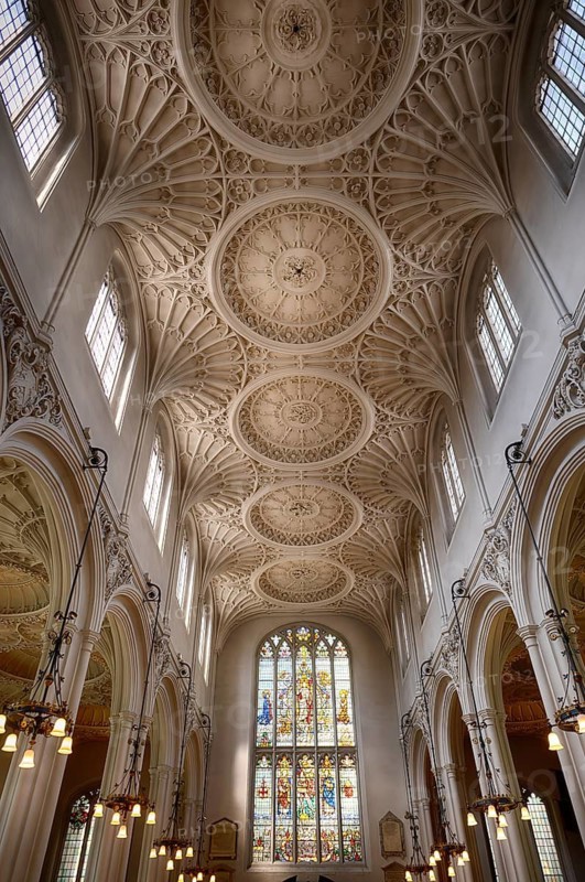 Interior view with church ceiling, stucco ceiling, stucco relief, St Mary Aldermary Church, City of London, London, England, Great Britain, Great Britain