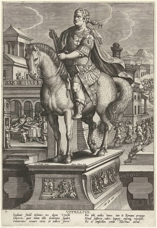 Aulus Vitellius (born 7 or 24 September 12 or 15 AD in Lucera, died 20 or 21 December 69 in Rome) was Roman Emperor from April 69 until his death in December of the same year. He was one of the four emperors of the Year of the Four Emperors during the turmoil of the civil war following Nero's forced suicide, illustration, reproduction of a 19th-century original. Authentic, file restored for optimal use, exact date of the original unknown, historical
