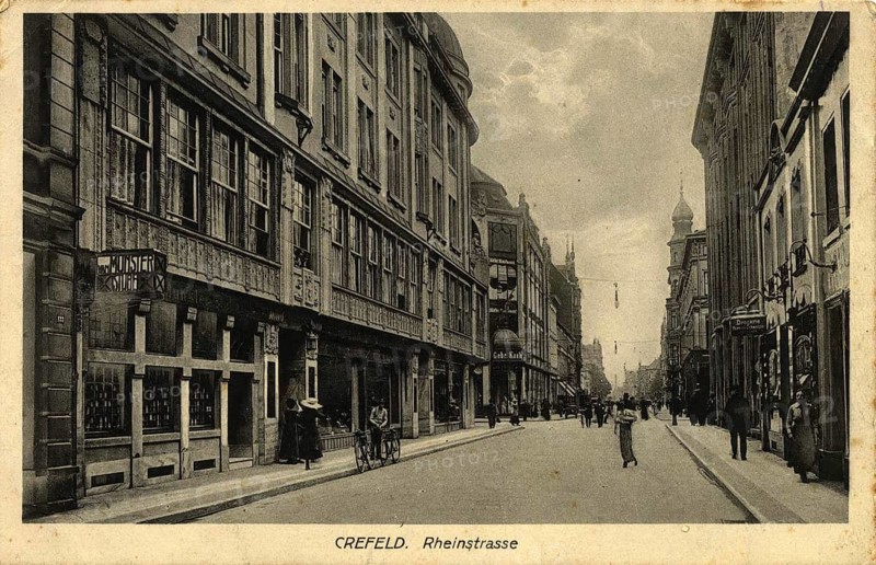 The Rheinstraße in Krefeld, around 1910, North Rhine-Westphalia, Germany, authentic reproduction of an old postcard, historical, exact date unknown