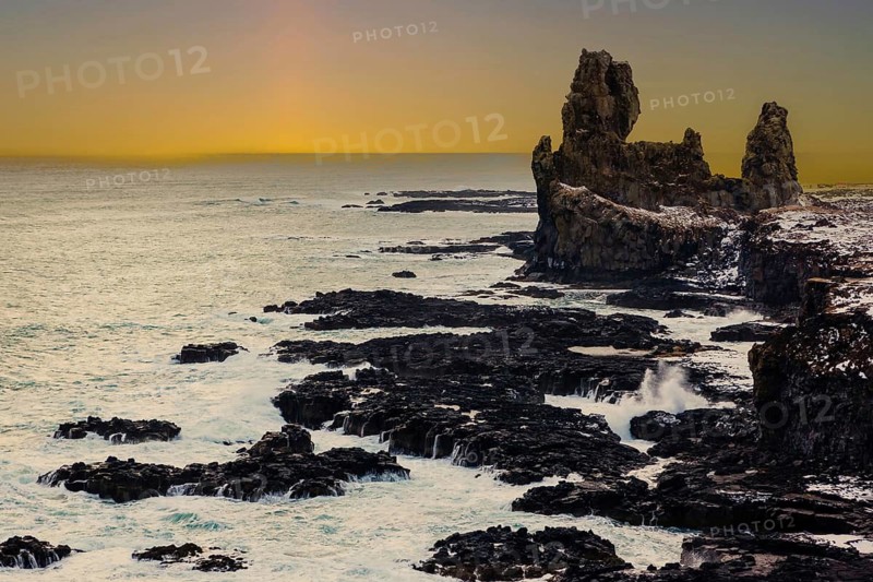 Rocks on the Atlantic coast, sunset, Snaefellsnes Peninsula, Iceland