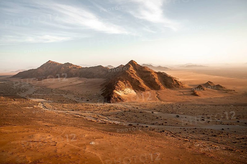 Aerial view, evening mood, Namib Desert and Naukluft mountains, Namib Naukluft Park, Namibia