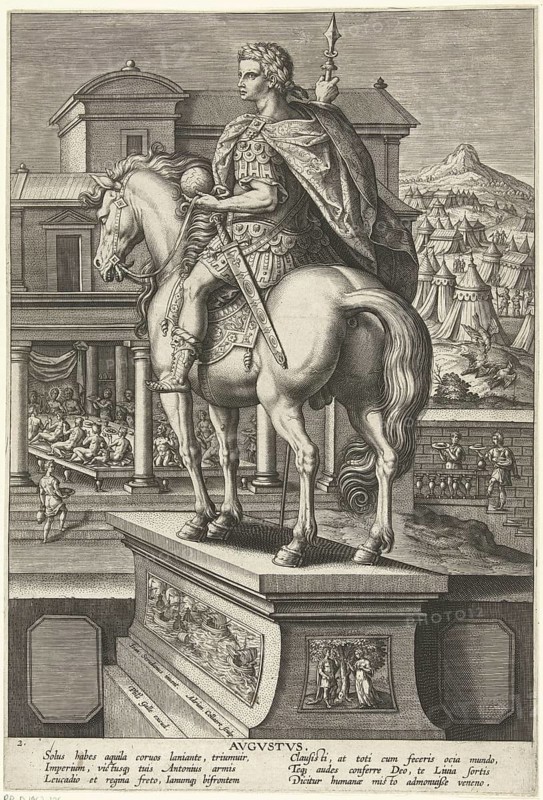 Augustus, Gaius Octavius (born 23 September 63 BC, died 19 August 14 AD in Nola, near Naples) was the first Roman Emperor, illustration, reproduction of a 19th-century original. Authentic, file restored for optimal use, exact date of the original unknown, historical