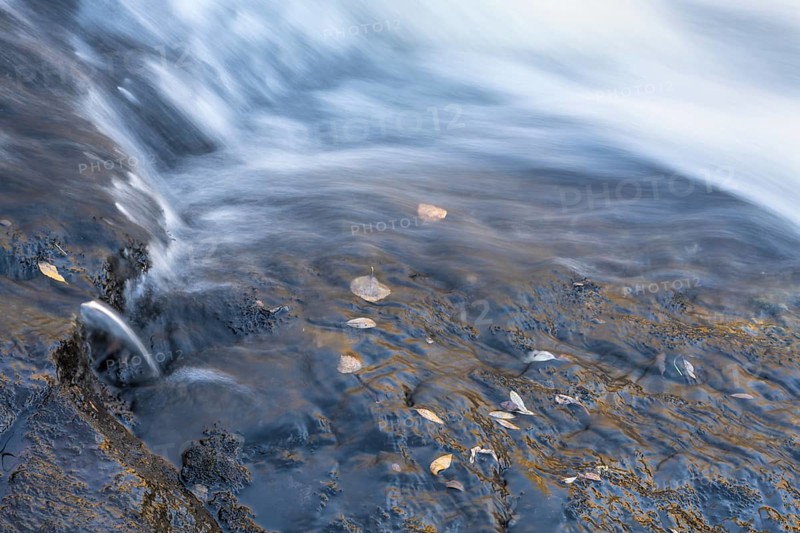 Reflections on a rock at a rushing stream, Dundret Nature Reserve, Gällivare, Norrbotten, Lapland, Sweden, October 2022