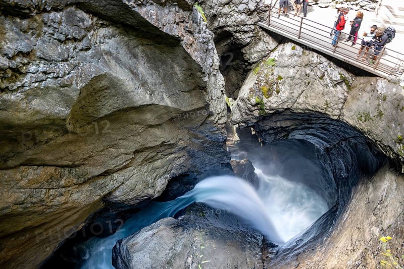 Waterfall in a rocky gorge of Trümmelbach, Trümmelbach Falls, long time exposure, Lauterbrunnen, Bernese Oberland, Switzerland