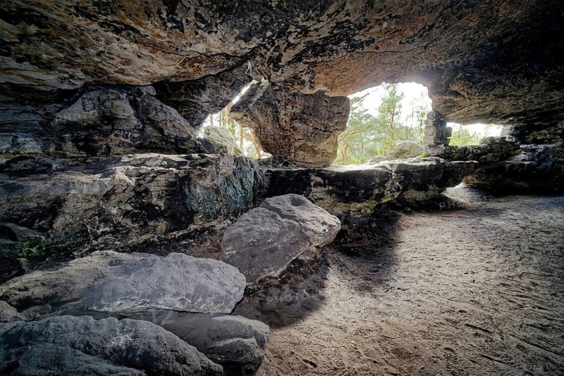 Lichterhöhle, Kleinhennersdorfer Stein, interior view, cave, sandstone cave, municipality of Gohrisch, Elbe Sandstone Mountains, Saxon Switzerland, Saxony, Germany