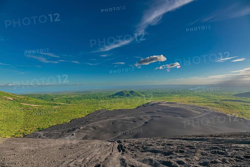 Beautiful view from the top of Cerro Negro, Nicaragua. Panoramic view of Cerro Negro at sunset, Nicaragua