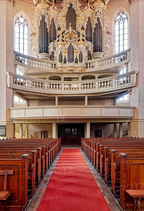Naumburg Evangelical Lutheran City Church St. Wenzel, interior view of the gallery with Hildebrandt organ, interior view, market square, Naumburg, Saxony-Anhalt, Germany