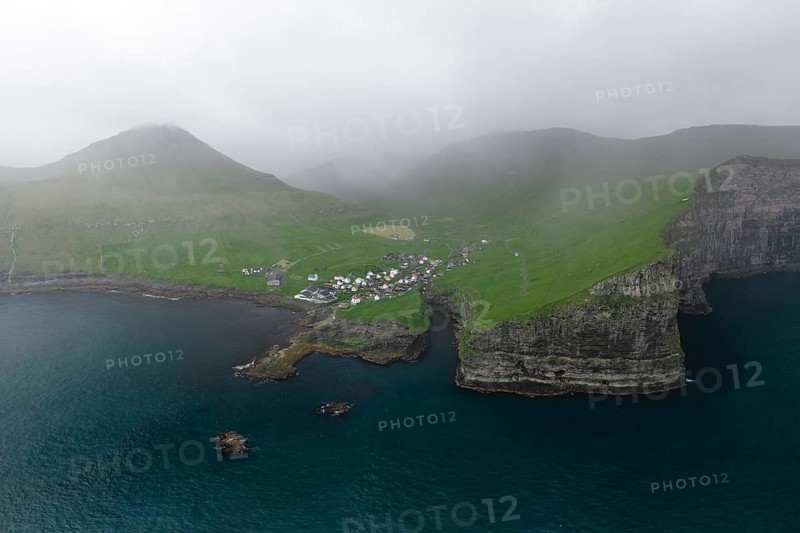 Aerial view of Gjogv, Faroe Islands