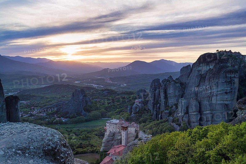 Meteora, pinnacles at sunset, Kalambaka, Thessaly, Greece