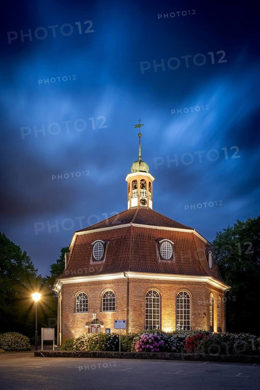 Evangelical Lutheran Church on the Market as a Sacred Central Building at the Blue Hour, Eimsbüttel, Niendorf, Hamburg